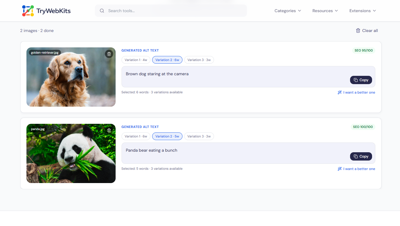 Bulk Image Alt Text Generator preview