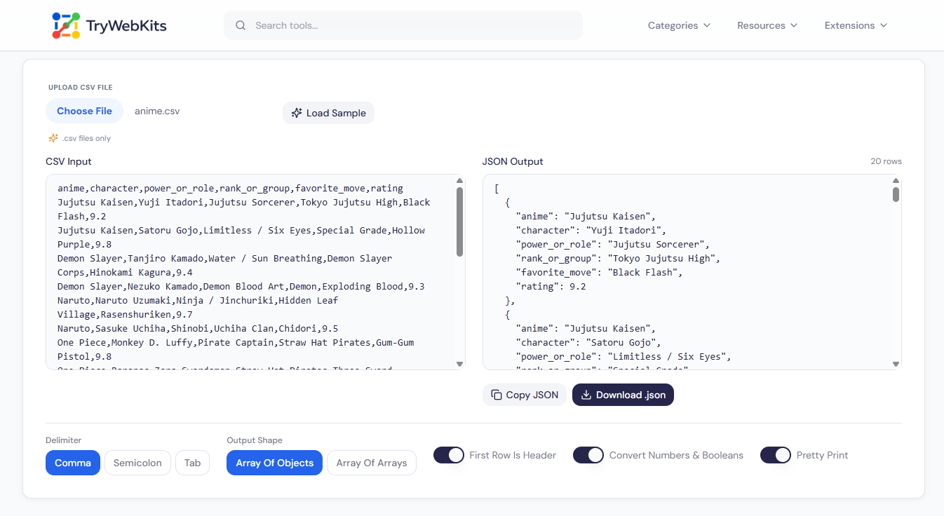 CSV To JSON Converter preview