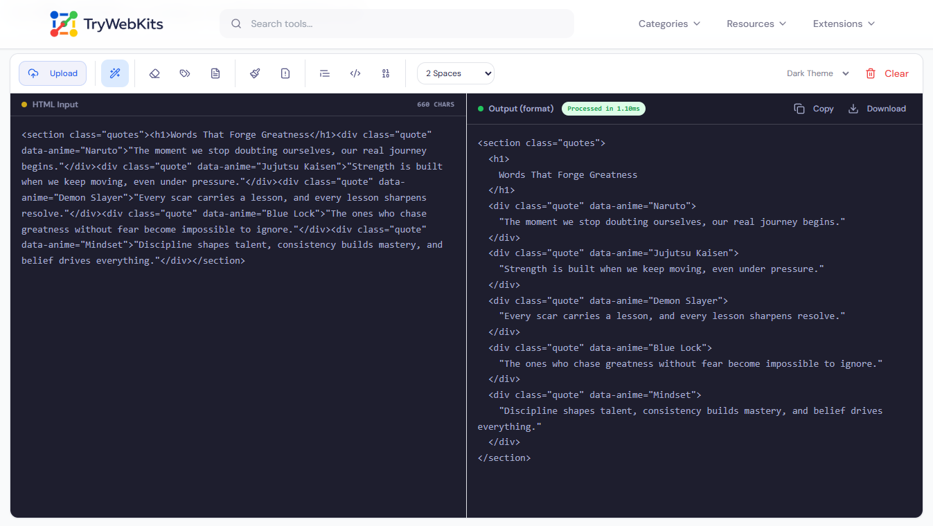 HTML Code Formatter Preview