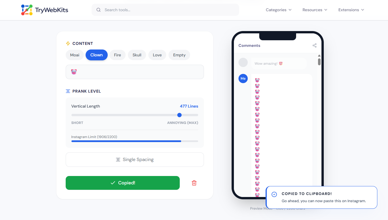  Instagram Infinite Long Comment Generator Preview
