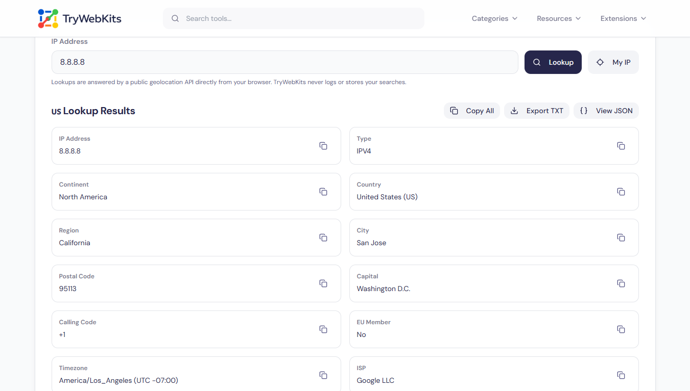 IP Address Lookup Preview