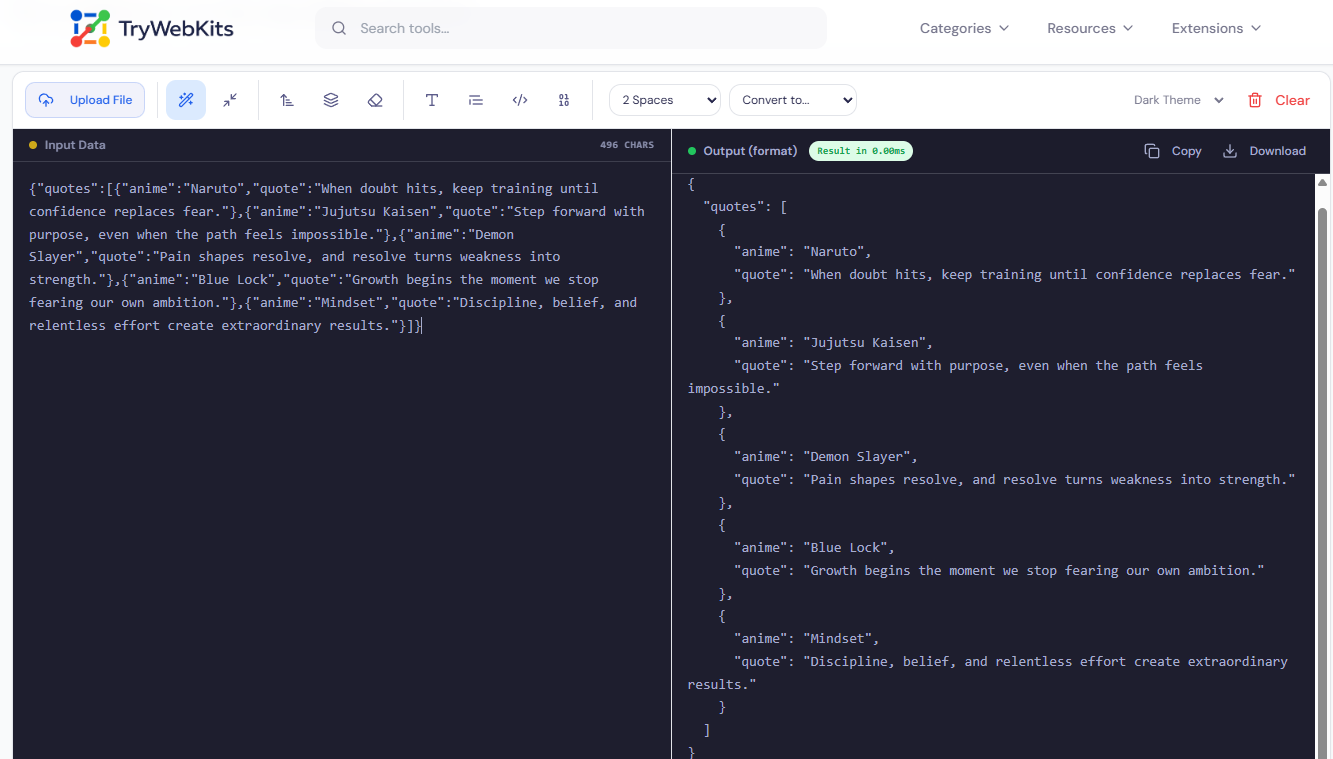 JSON Formatter Steps