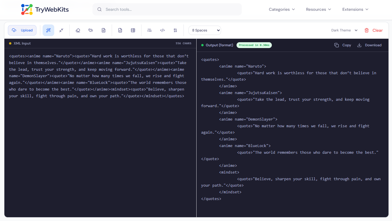 XML Formatter & Validator Preview